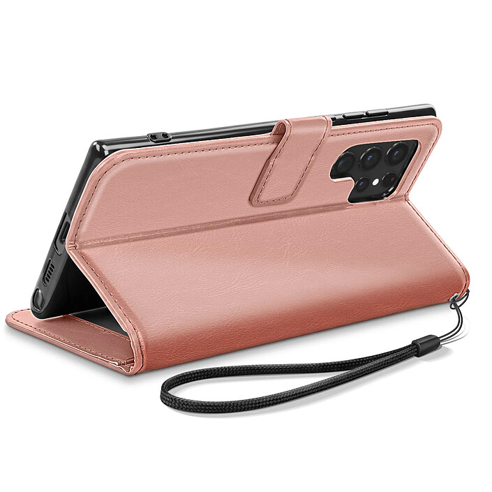 Acheter Mayaxess Étui Portefeuille pour Samsung Galaxy S22 Ultra avec Dragonne et Support Vidéo Rose gold