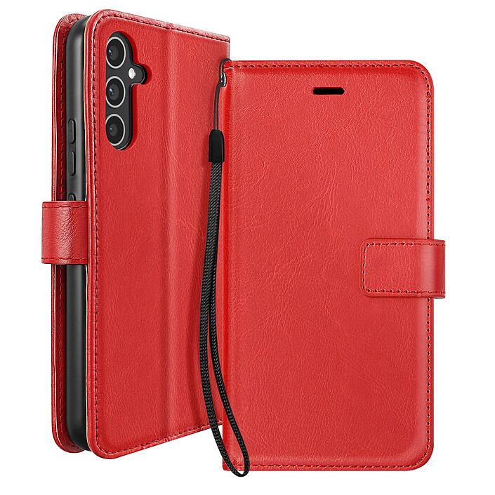 Mayaxess Étui Portefeuille pour Samsung Galaxy A34 5G avec Dragonne et Support Vidéo Rouge