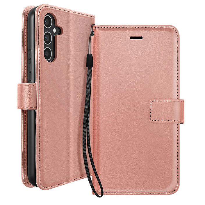 Mayaxess Étui Portefeuille pour Samsung Galaxy A34 5G avec Dragonne et Support Vidéo Rose gold