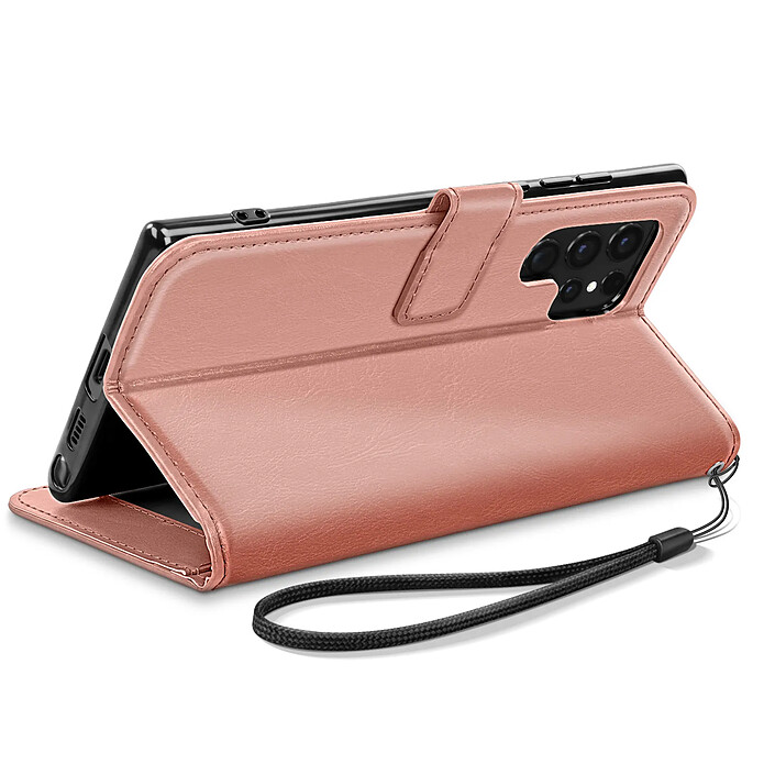 Acheter Mayaxess Étui Portefeuille pour Samsung Galaxy S23 Ultra avec Dragonne et Support Vidéo Rose gold