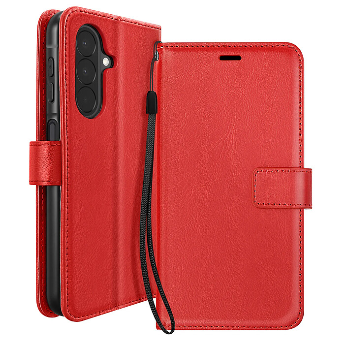 Mayaxess Étui Portefeuille pour Samsung Galaxy A27 avec Dragonne et Support Vidéo Rouge