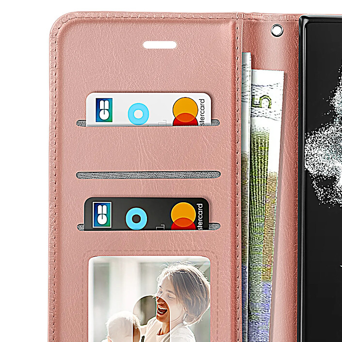 Mayaxess Étui Portefeuille pour Samsung Galaxy S22 Ultra avec Dragonne et Support Vidéo Rose gold pas cher
