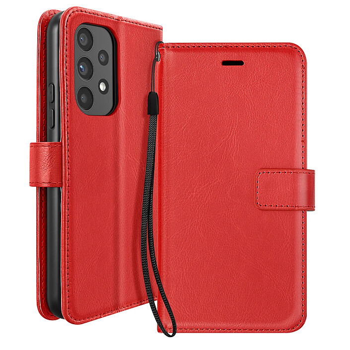 Mayaxess Étui Portefeuille pour Samsung Galaxy A53 5G avec Dragonne et Support Vidéo Rouge