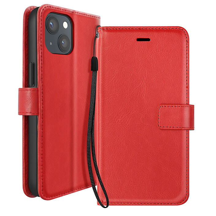 Mayaxess Étui Portefeuille pour iPhone 13 avec Dragonne et Support Vidéo Rouge