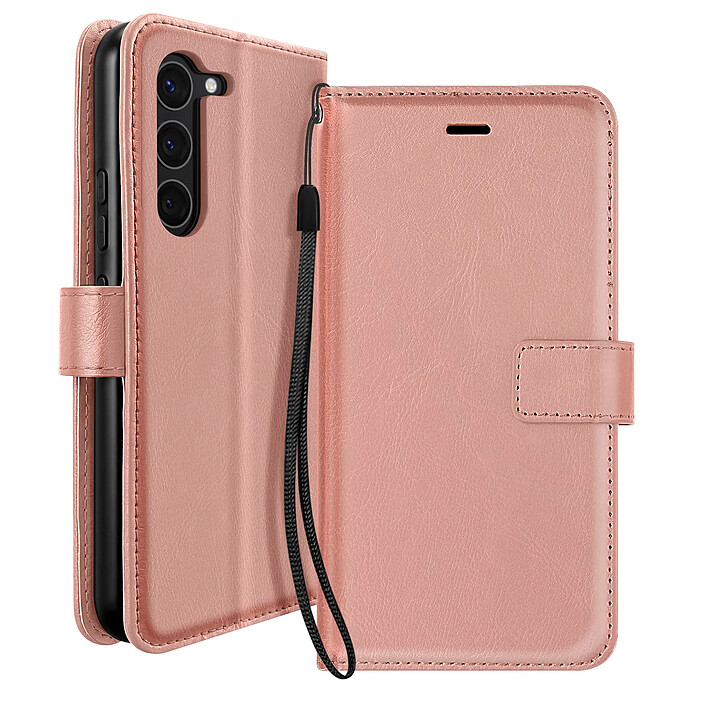 Mayaxess Étui Portefeuille pour Samsung Galaxy S23 avec Dragonne et Support Vidéo Rose gold