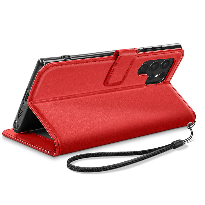 Acheter Mayaxess Etui Portefeuille pour Samsung Galaxy S23 Ultra avec Dragonne et Support Vidéo Rouge