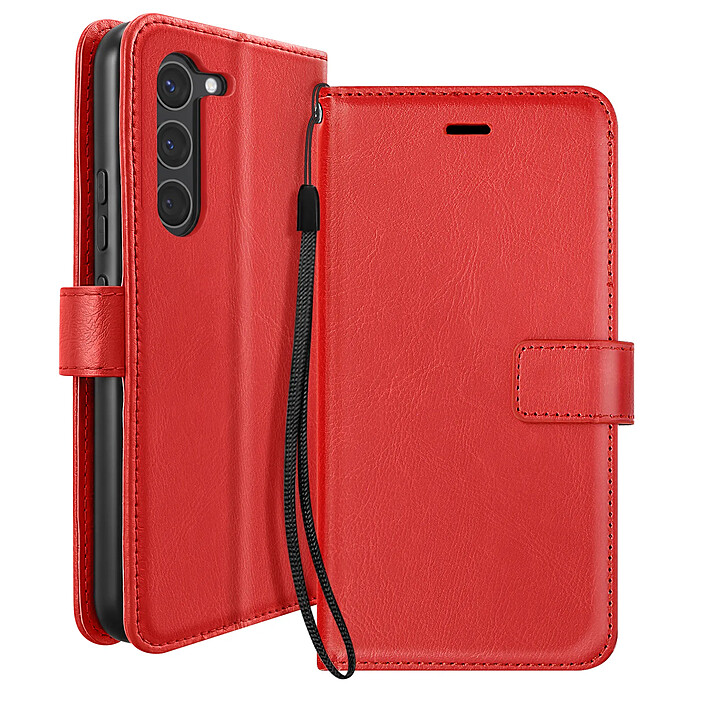 Mayaxess Étui Portefeuille pour Samsung Galaxy S23 avec Dragonne et Support Vidéo Rouge