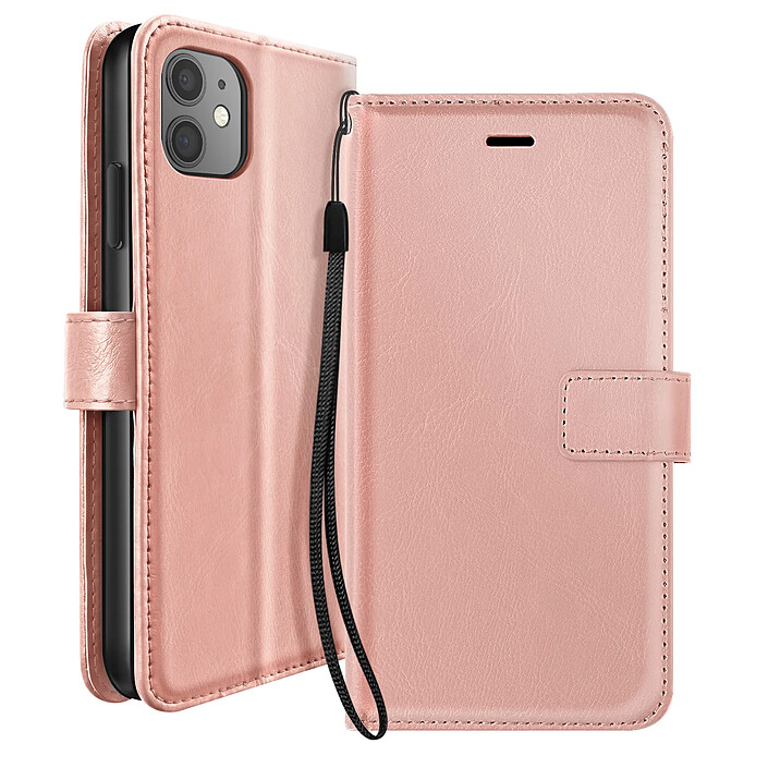 Mayaxess Etui Portefeuille pour iPhone 11 avec Dragonne et Support Vidéo Rose gold