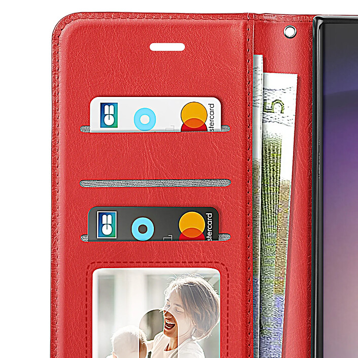 Mayaxess Etui Portefeuille pour Samsung Galaxy S23 Ultra avec Dragonne et Support Vidéo Rouge pas cher