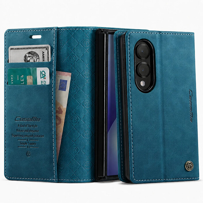 Caseme Étui pour Galaxy Z Fold 8 en Cuir Grainé Anti-RFID avec Porte-cartes et Support Vert