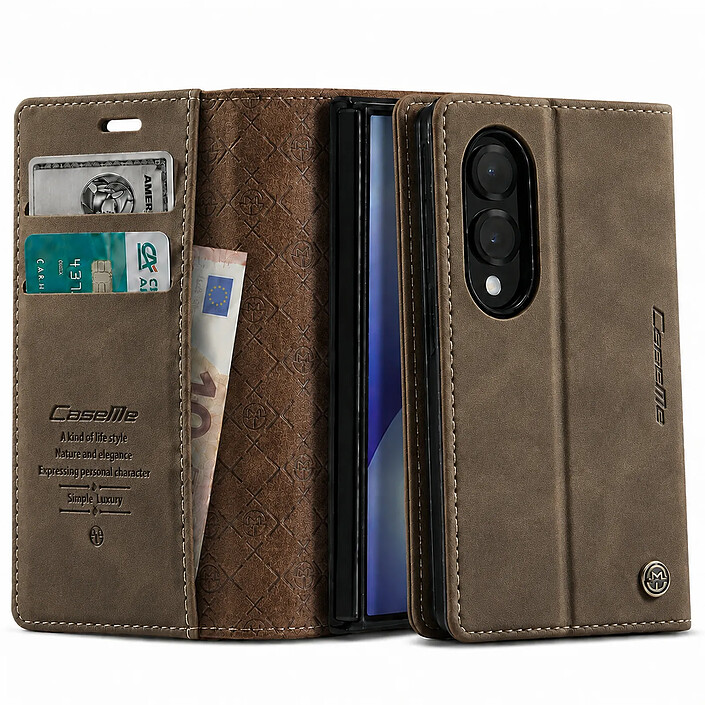 CaseMe Étui pour Galaxy Z Fold 8 en Cuir Grainé Anti-RFID avec Porte-cartes et Support Marron