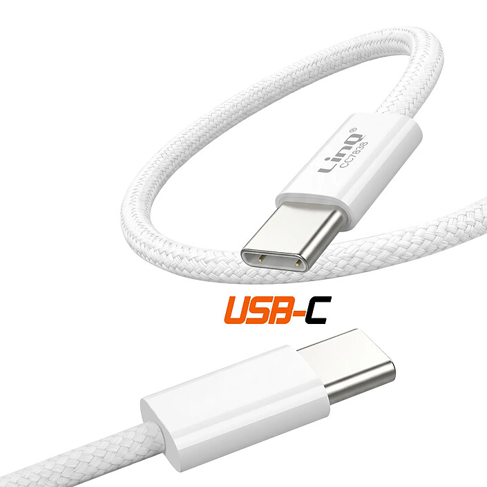 LinQ Câble USB-C vers USB-C PD 60W Charge Rapide 1m avec Éjecteur SIM Inclus Blanc pas cher