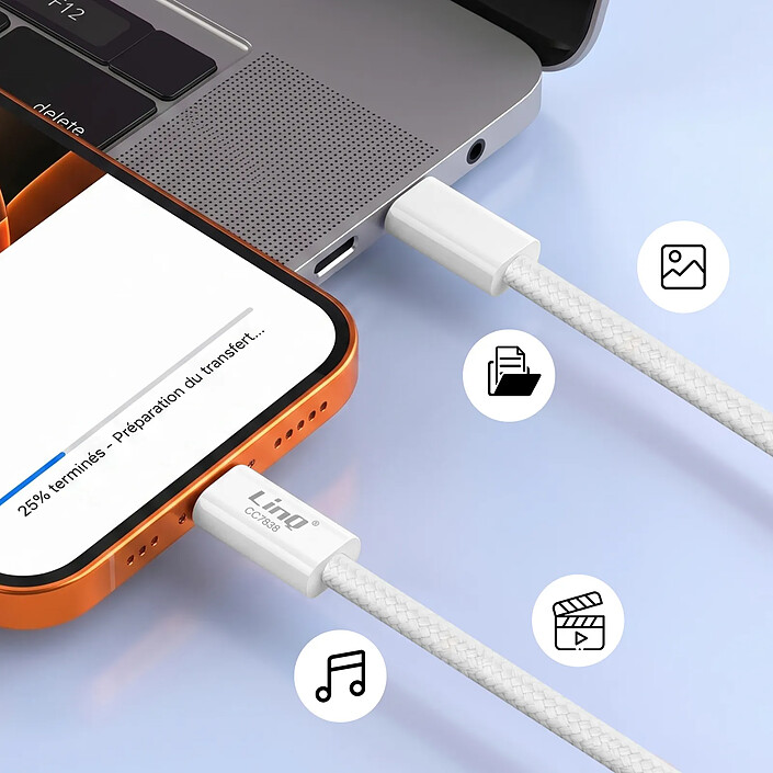 Avis LinQ Câble USB-C vers USB-C PD 60W Charge Rapide 1m avec Éjecteur SIM Inclus Blanc