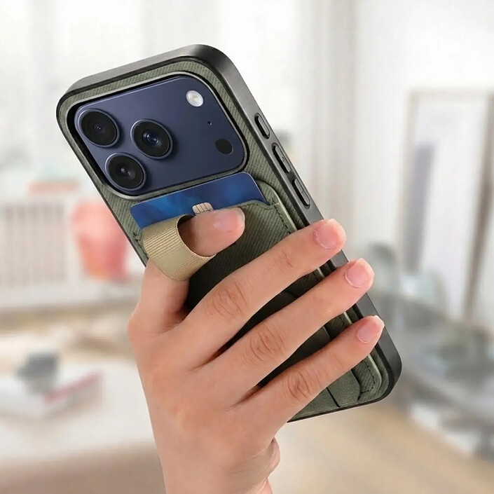 Avizar Coque pour iPhone 17 Pro Effet Tissu avec Support et Porte-Cartes pas cher
