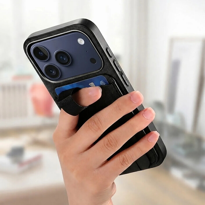 Avizar Coque pour iPhone 17 Pro Effet Tissu avec Support et Porte-Cartes pas cher