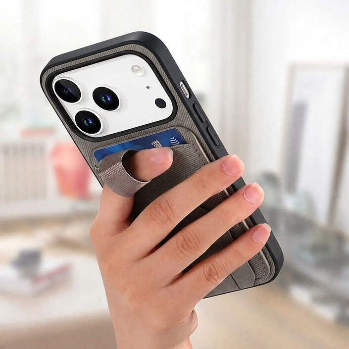 Avizar Coque pour iPhone 17 Pro Max Effet Tissu avec Support et Porte-Cartes pas cher