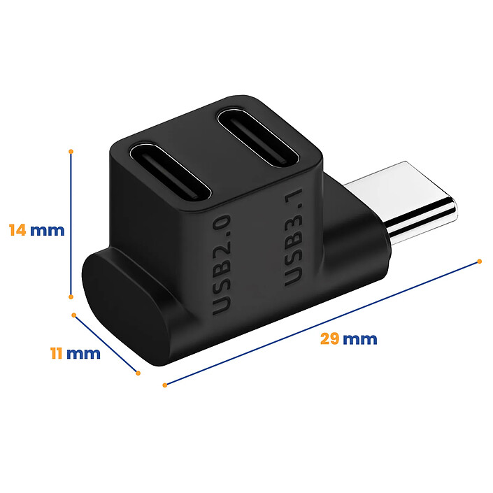 Avizar Mini Répartiteur Double USB-C Coudé 90° Charge 100W 4K 10Gbps pas cher
