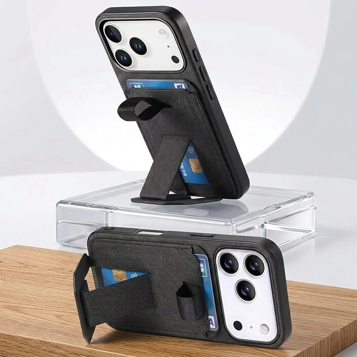 Acheter Avizar Coque pour iPhone 17 Pro Max Effet Tissu avec Support et Porte-Cartes