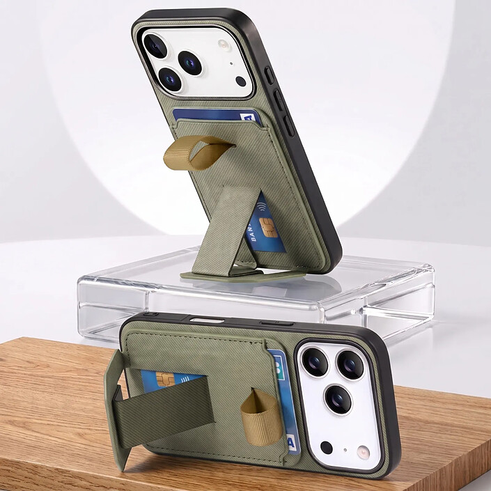 Acheter Avizar Coque pour iPhone 17 Pro Max Effet Tissu avec Support et Porte-Cartes