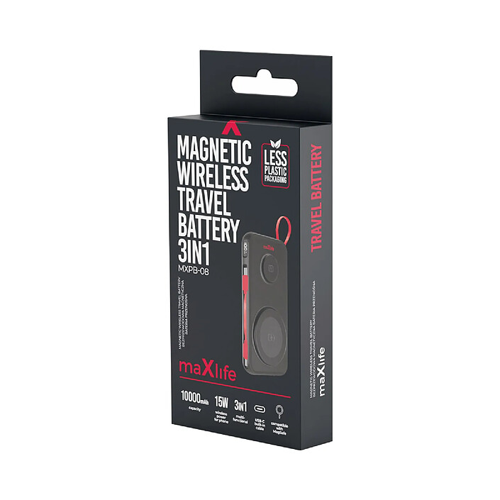 Maxlife Powerbank Magnétique 10000mAh 15W 3-en-1 Compatible Smartphone / Airpods / Watch Noir pas cher