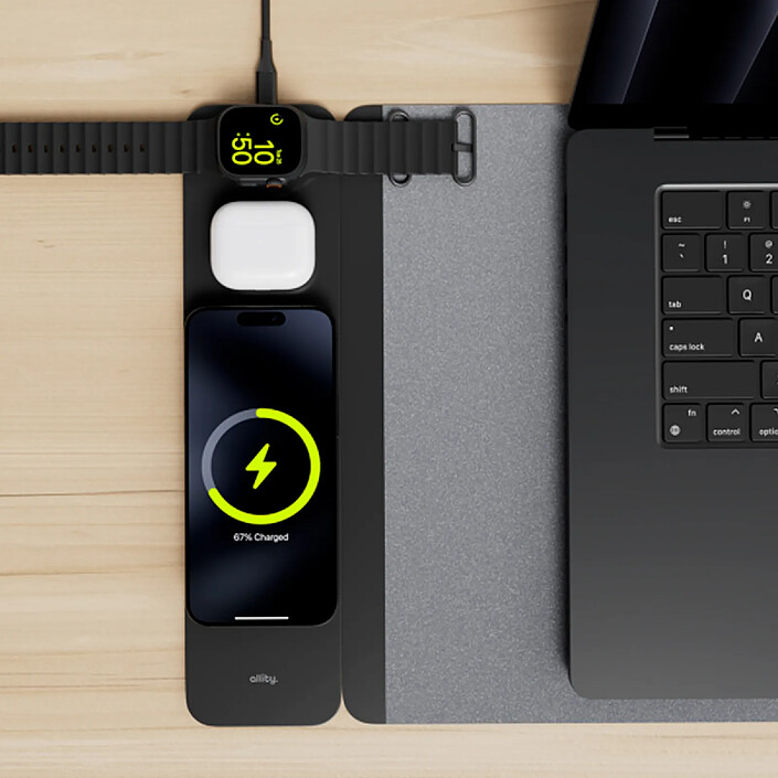 Avis Partel Tapis de Bureau et Souris Réversible avec Station de Charge Induction 3 en 1 Gris