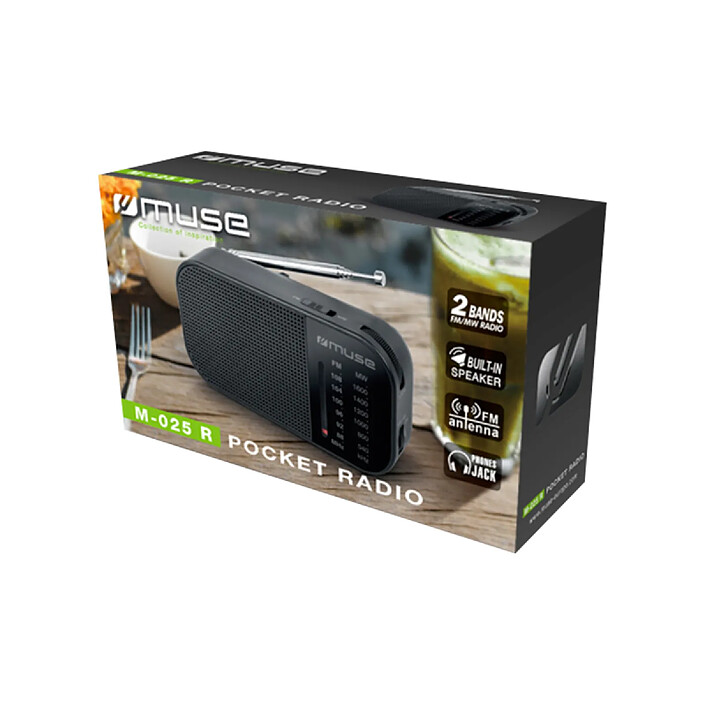 Muse Radio Portable de Poche FM / MW Tuner Analogique avec Prise Casque Noir pas cher