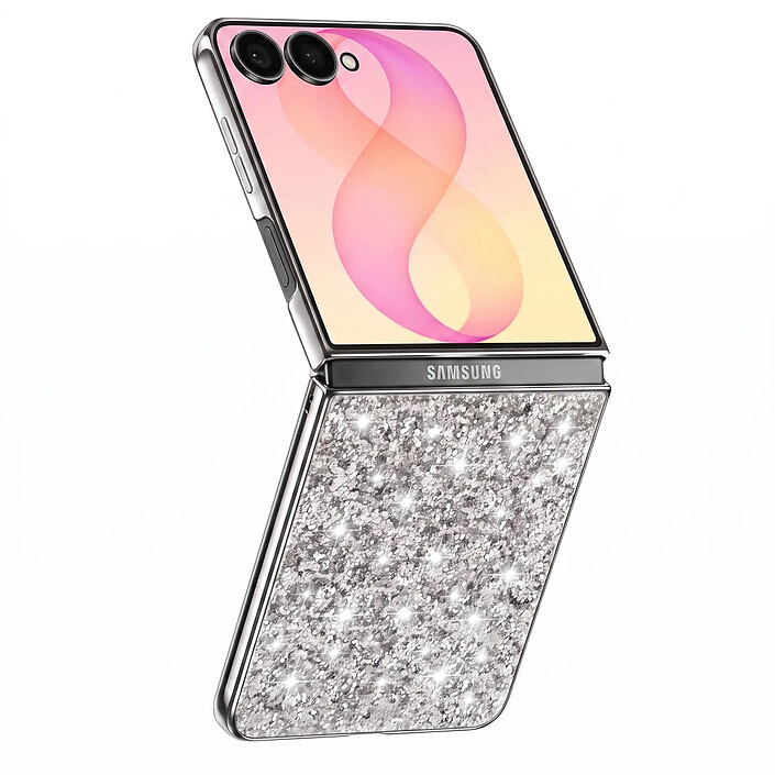 Avizar Coque pour Samsung Galaxy Z Flip 8 Pailletée avec Contour Chromé