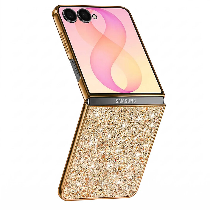 Avizar Coque pour Samsung Galaxy Z Flip 8 Pailletée avec Contour Chromé