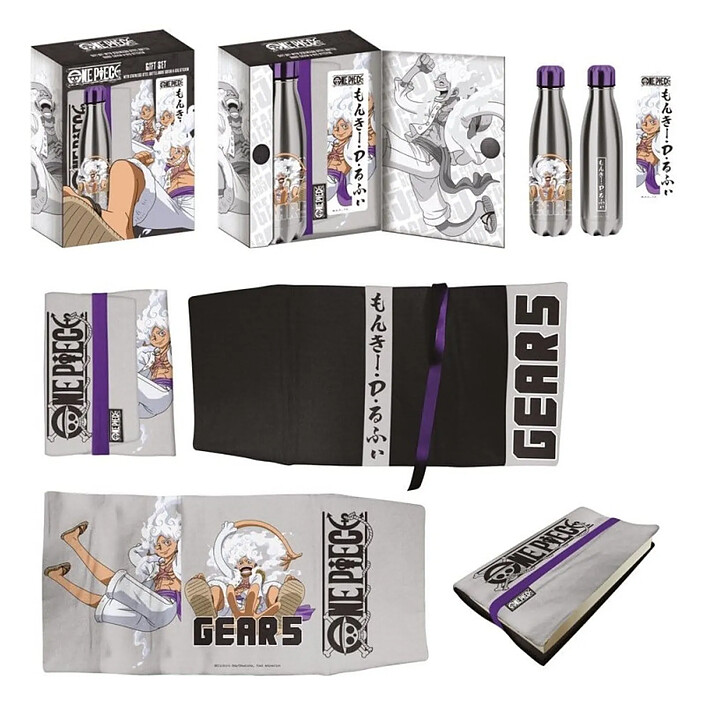 One Piece - Coffret Cadeau One Piece Gears Bouteille en acier, Autocollant, Couvre-livre