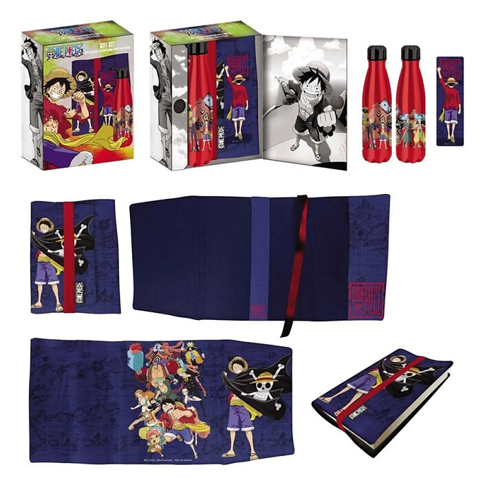 One Piece - Coffret Cadeau Bleu Bouteille en acier, Autocollant, Couvre-livre