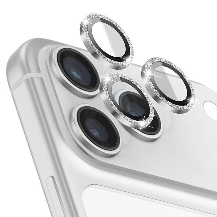 Zanaé Protection Caméra pour iPhone 17 Pro à Paillettes en Verre Trempé Résistant Argent