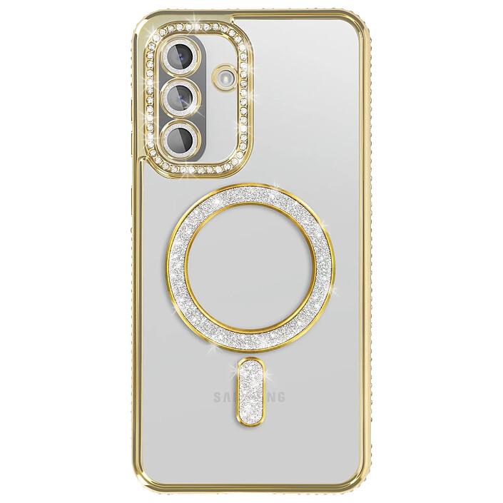 Coque pour Galaxy A56 / A36 Compatible MagSafe avec Contour à Strass Dorée