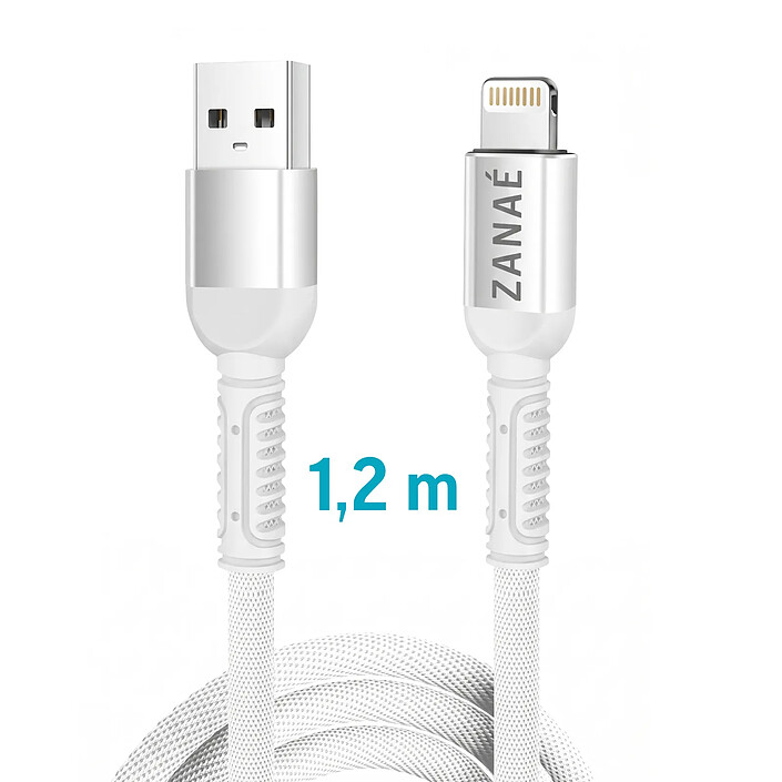 Acheter Zanaé Câble USB-A vers Lightning en Nylon Tressé Flexible Renforcé Anti-nœuds 1.2 m Blanc