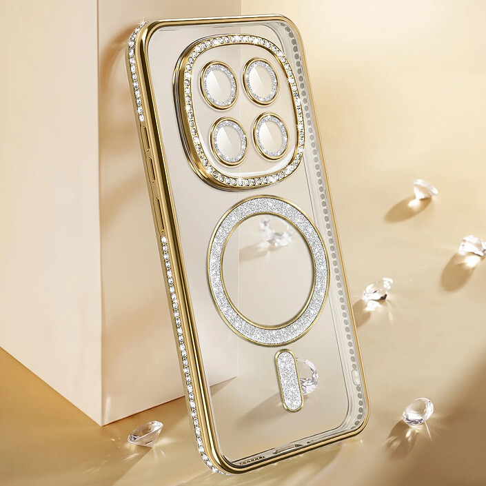 Acheter Coque pour Redmi Note 15 Compatible MagSafe avec Contour à Strass Dorée
