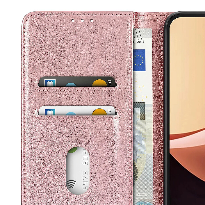 Étui Portefeuille pour Redmi 17C Chesterfield avec Fonction Support Vidéo Rose pas cher