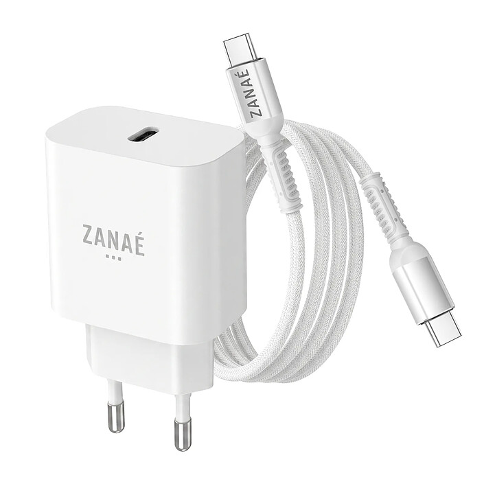 Zanaé Chargeur Secteur avec Câble USB-C Anti-Torsion Power Delivery 20W Blanc
