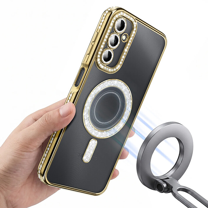 Coque pour Galaxy A14 4G / 5G Compatible MagSafe avec Contour à Strass Dorée pas cher