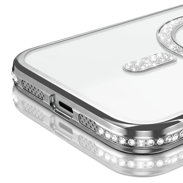 Avis Coque pour iPhone 14 Pro Max Compatible MagSafe avec Contour à Strass Argent