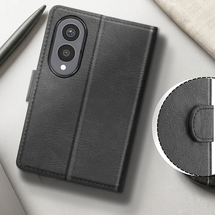 Étui à Clapet pour Galaxy Z Fold 8 Série Chesterfield Effet Cuir Texturé Noir pas cher