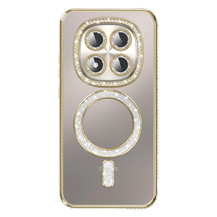 Coque pour Redmi Note 15 Pro 5G Compatible MagSafe avec Contour à Strass Dorée