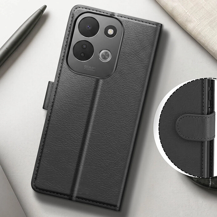 Acheter Étui Portefeuille pour Redmi 17 Chesterfield avec Fonction Support Vidéo Noir