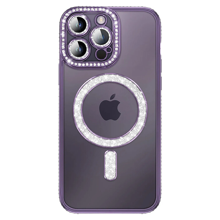 Coque pour iPhone 14 Pro Max Compatible MagSafe avec Contour à Strass Violet