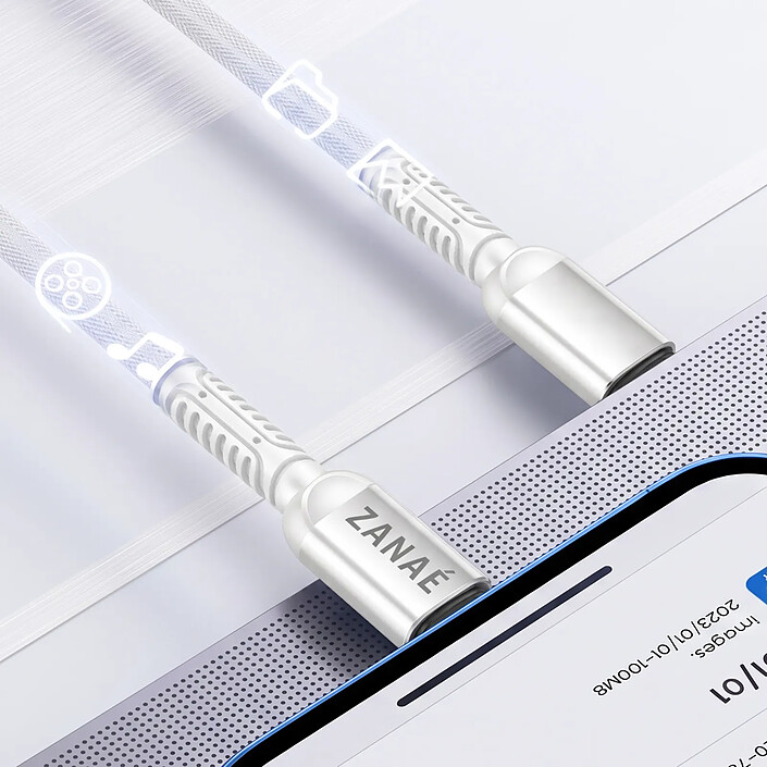 Avis Zanaé Câble USB-C vers Lightning pour iPhone / iPad / AirPods Tressé 1.2 m Anti-nœuds Blanc