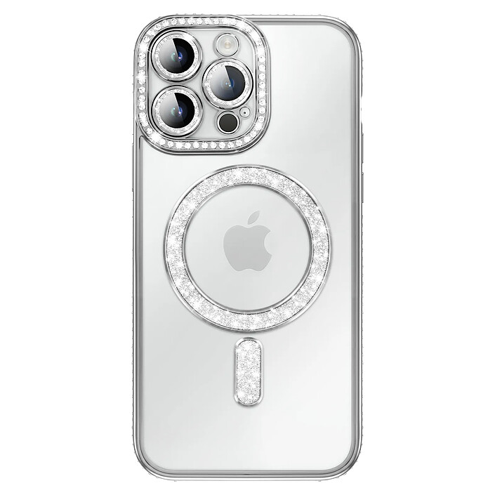 Coque pour iPhone 14 Pro Max Compatible MagSafe avec Contour à Strass Argent