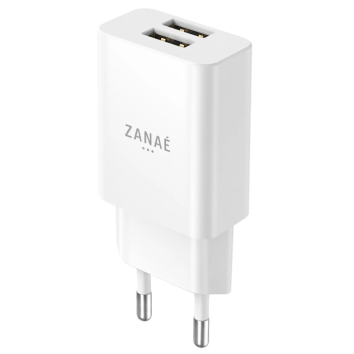 Zanaé Chargeur Double Port USB-A 10W Universel Format Ultra Compact Blanc