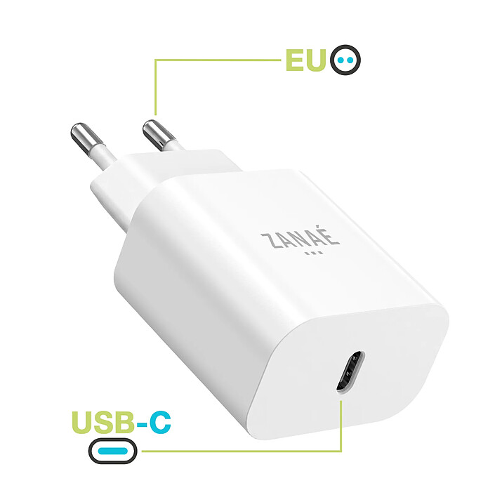 Avis Zanaé Chargeur USB-C Power Delivery 20W Compatible Smartphones et Tablettes Rapide Blanc