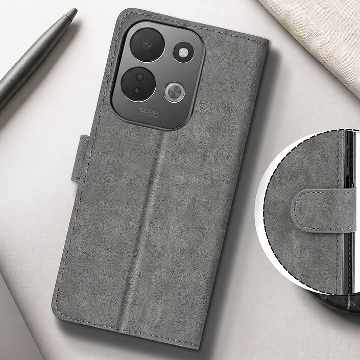 Acheter Étui Portefeuille pour Redmi 17 Chesterfield avec Fonction Support Vidéo Gris