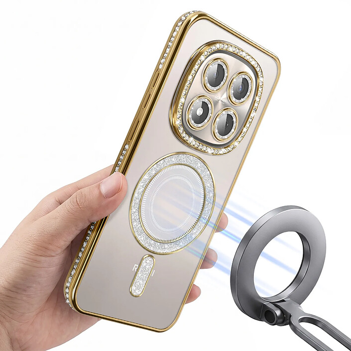Coque pour Redmi Note 15 Pro 5G Compatible MagSafe avec Contour à Strass Dorée pas cher