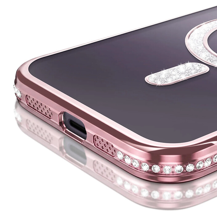 Avis Coque pour iPhone 14 Pro Max Compatible MagSafe avec Contour à Strass Rose
