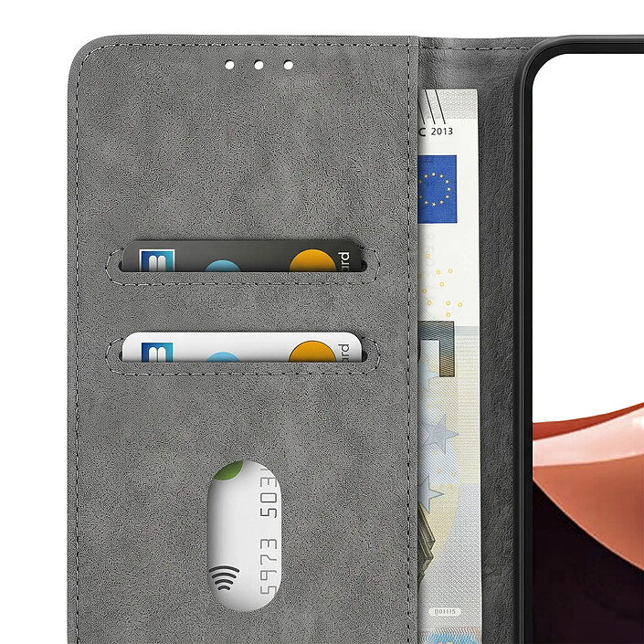 Étui Portefeuille pour Redmi 17C Chesterfield avec Fonction Support Vidéo Gris pas cher